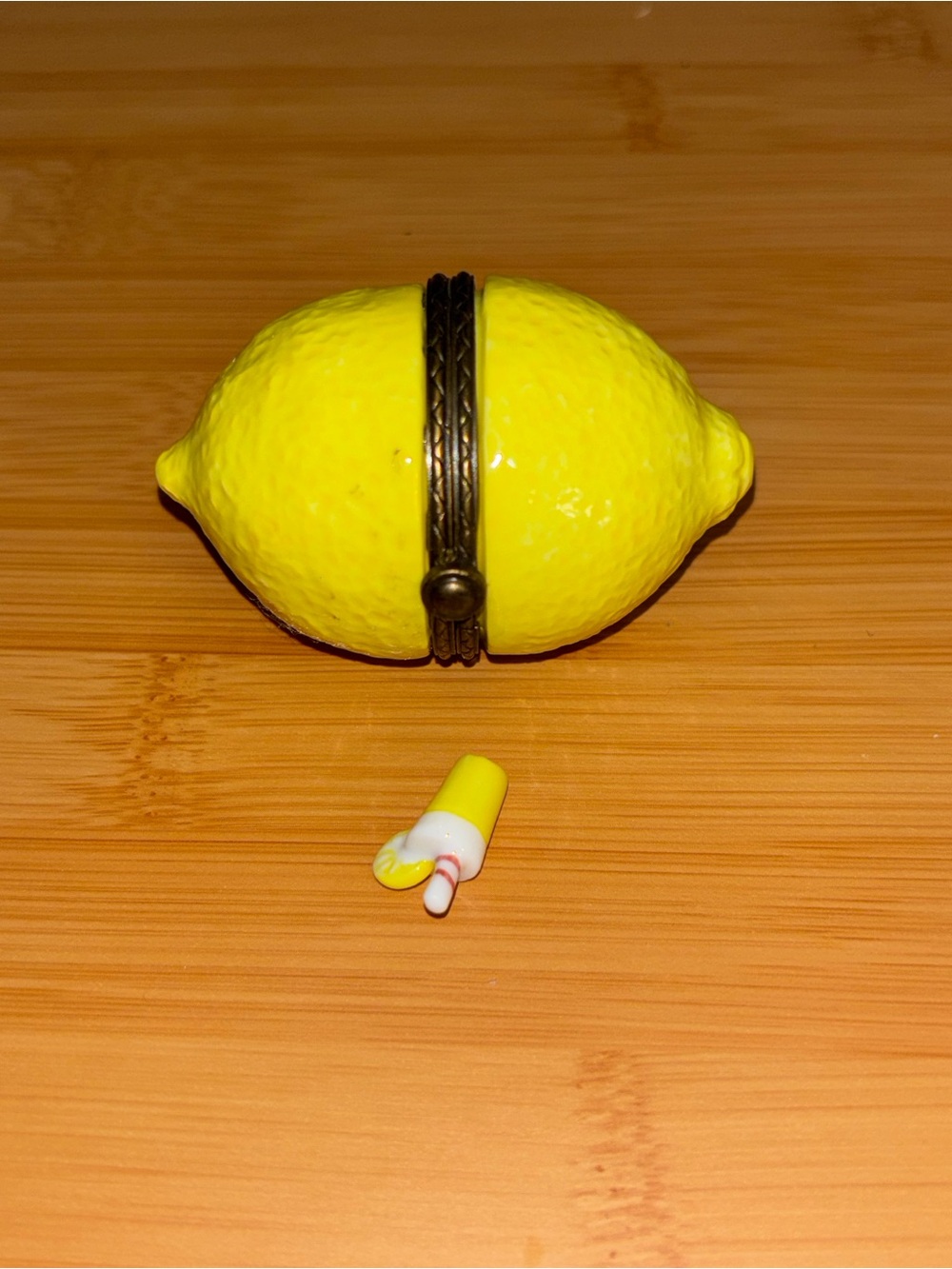 Decorative Yellow Lemon Trinket Box with Brass Accents
